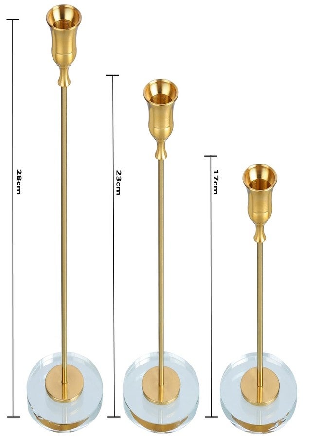 Kiwilon 3 Pieces Candle Holder Stand I Candle Sticks Stand for Home Decor Holder for Taper Candles, Candelabra Fits 3/4 inch Thick Candles (Clear-Gold) - Image 2